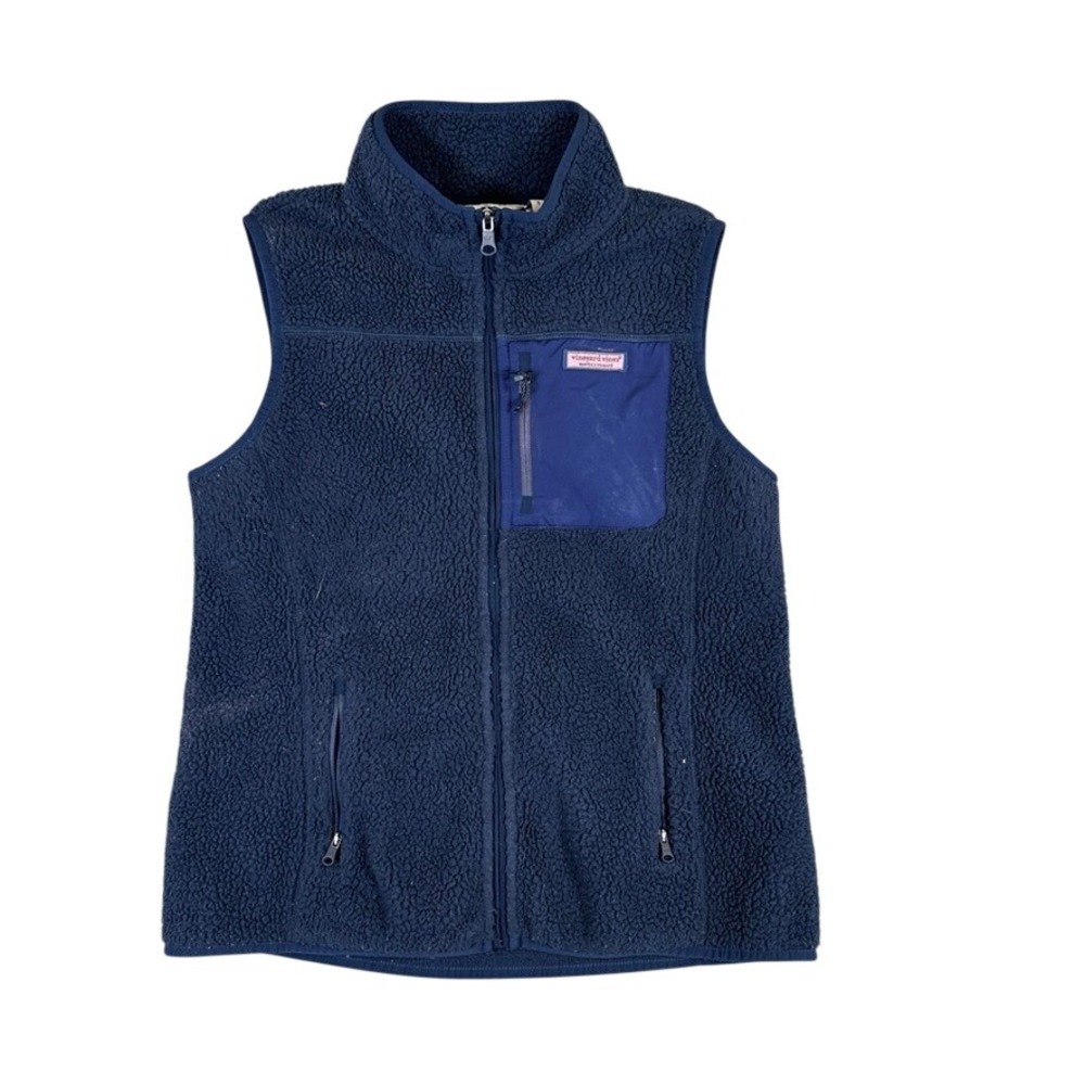 Vineyard Vines Mens Small Navy Blue Sherpa Fleece Full Zip Vest RN 134578